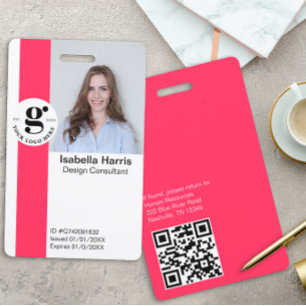 Custom Employee Badge QR Code, Logo, Large Photo ID Badge