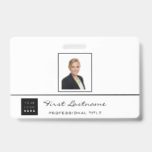 Custom Employee Bar Code Logo Name Black Silver ID Badge