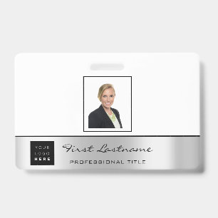 Custom Employee Bar Code Logo Name Grey Silver ID Badge