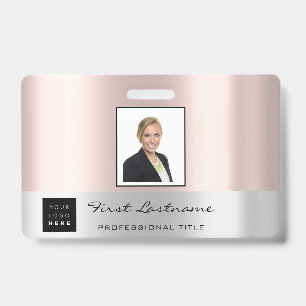 Custom Employee Bar Code Logo Name Rose Gold ID Badge