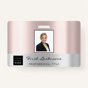 Custom Employee Bar Code Logo Name Rose Gold ID Badge