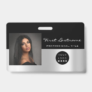 Custom Employee Bar Code Logo Name Scanner Black ID Badge