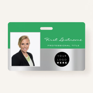 Custom Employee Bar Code Logo Name Scanner Green ID Badge