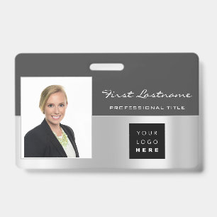 Custom Employee Bar Code Logo Name Scanner Silver ID Badge