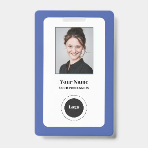 Custom Employee Blue   Photo, Bar Code, Logo, Name ID Badge