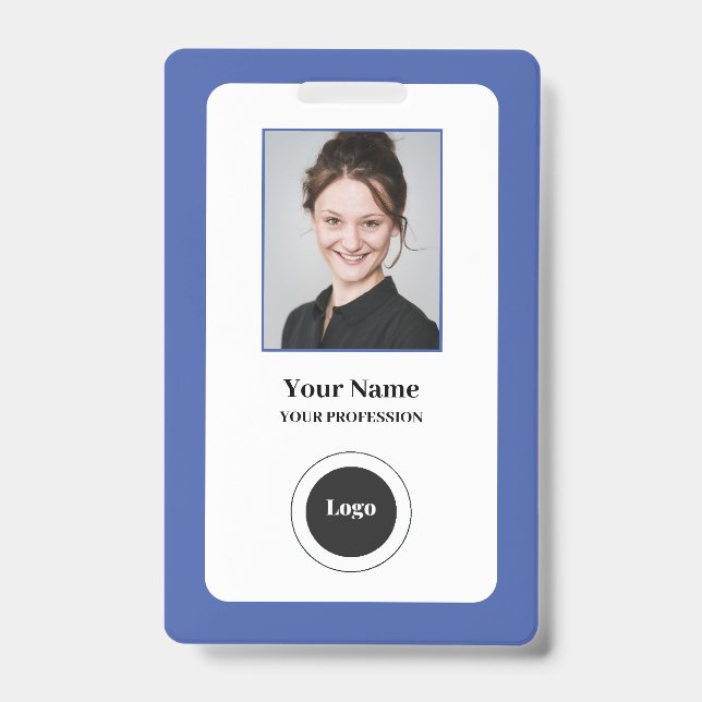 Custom Employee Blue | Photo, Bar Code, Logo, Name ID Badge (Front)