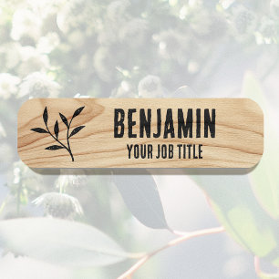 Custom Employee Botanical Black Magnetic or Pin Name Tag