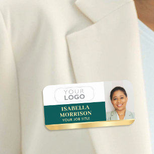 Custom Employee Branded Green Gold Magnetic or Pin Name Tag