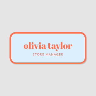Custom Employee Business Persimmon Blue Staff Cute Name Tag