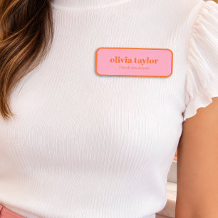 Custom Employee Business Pink Orange Staff Cute Name Tag