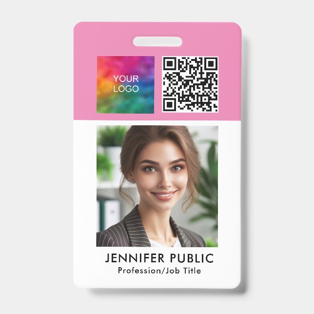 Custom Employee Company QR Code Logo Template ID Badge (Front)