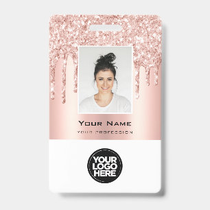 Custom Employee Glitter Drips Rose Gold Name ID Badge