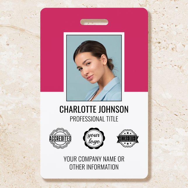 Custom Employee ID Badge Business Logo Pink (Creator Uploaded)