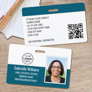 Custom Employee ID Badge Photo Logo Security Teal