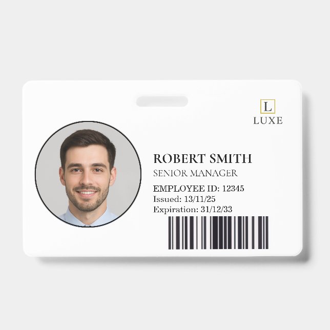Custom Employee ID Badge with Photo & Barcode (Front)