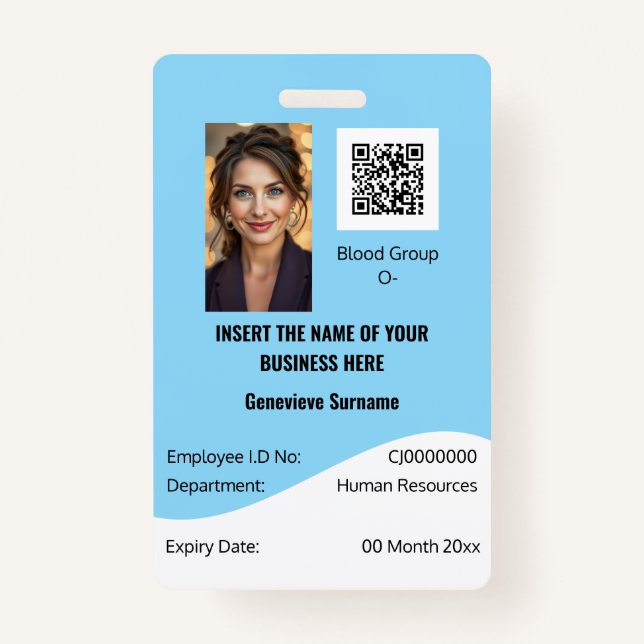CUSTOM employee ID card editable blue white ID Badge (Front)