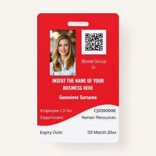 CUSTOM employee ID card editable red white ID Badge