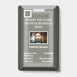Custom employee ID card Photo logo silver grey Badge