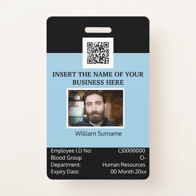 CUSTOM employee ID card template dual sided blue ID Badge | Zazzle