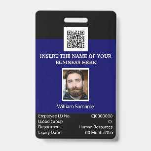 CUSTOM employee ID card vertical dual sided navy Badge