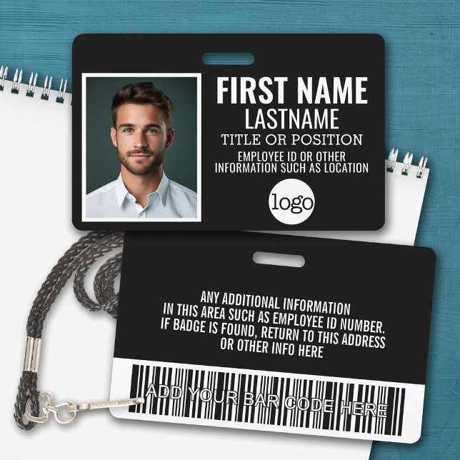 Custom Employee ID - Photo, Bar Code, Logo, Name Badge (Personalized Name Badge with Photo and Company Logo)