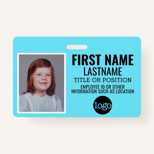 Custom Employee ID - Photo, Bar Code, Logo, Name ID Badge (Front)