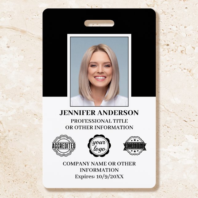 Custom Employee ID Photo Logo Modern Black ID Badge (Creator Uploaded)