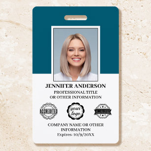 Custom Employee ID Photo Logo Modern Teal Badge