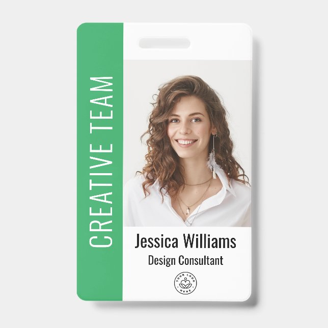 Custom Employee Large Photo, BarCode, Logo, Name ID Badge (Front)