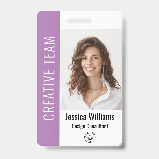 Custom Employee Large Photo, BarCode, Logo, Name ID Badge (Front)