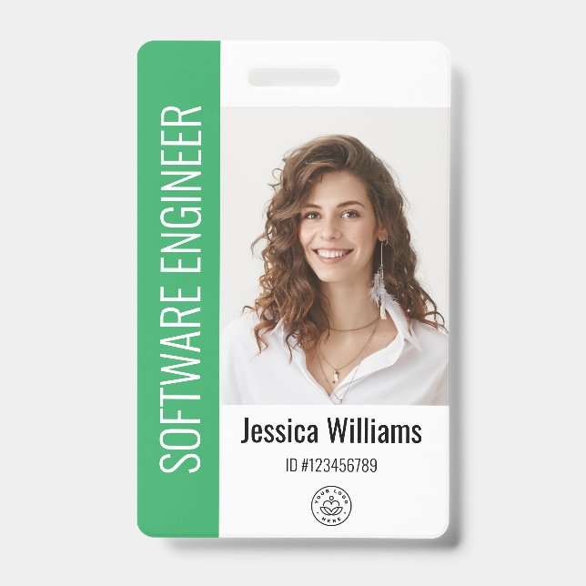 Custom Employee Large Photo, BarCode, Logo, Name ID Badge (Front)