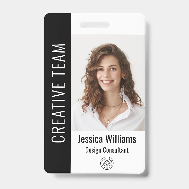 Custom Employee Large Photo, BarCode, Logo, Name ID Badge (Front)