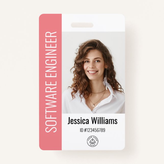 Custom Employee Large Photo, BarCode, Logo, Name ID Badge (Front)