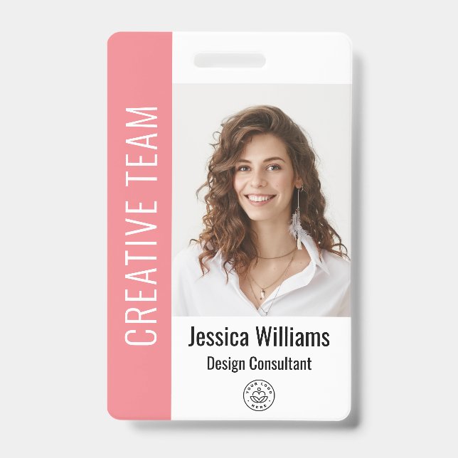 Custom Employee Large Photo, BarCode, Logo, Name  ID Badge (Front)