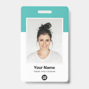 Custom Employee Large Photo Turquoise Logo Name ID Badge