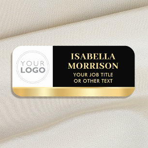 Custom Employee Logo Black Gold Magnetic or Pin  Name Tag