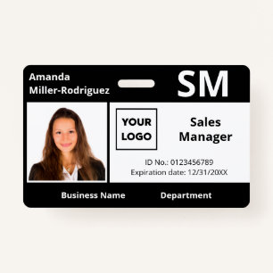 Custom Employee Logo Black White Photo ID ID Badge