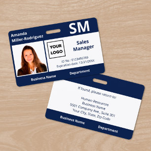 Custom Employee Logo Navy Blue Photo ID Badge