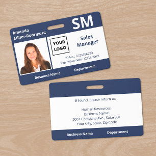Custom Employee Logo Navy Blue Photo ID Badge