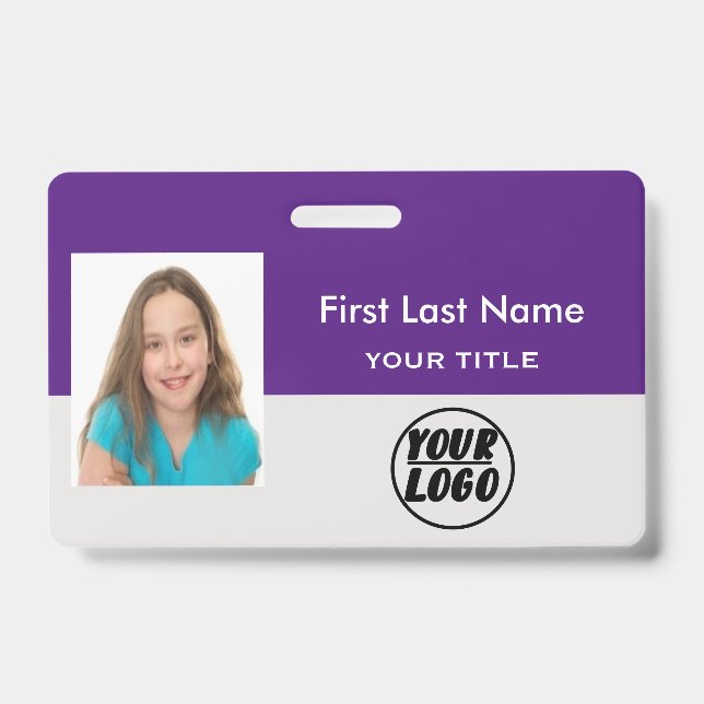 Custom Employee Logo & Photo & Bar Code name  ID Badge (Front)