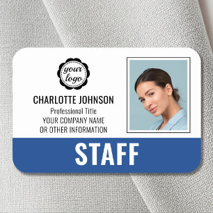 Custom Employee Logo Photo Blue Magnetic Name Tag
