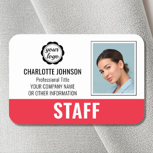Custom Employee Logo Photo Red Magnetic Name Tag