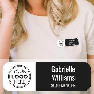 Custom Employee Magnetic Name Tag Logo Black