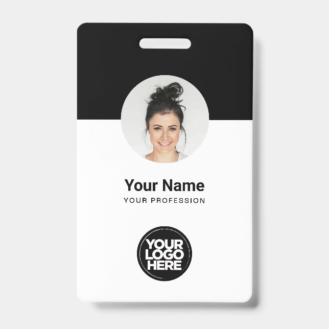 Custom Employee Modern ID Card Black and White QR Badge (Front)