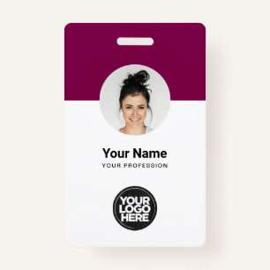 Custom Employee Modern ID Card Burgundy QR ID Badge