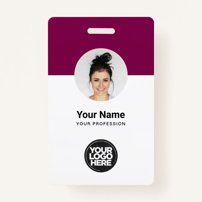 Custom Employee Modern ID Card Burgundy QR ID Badge (Front)