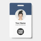 Custom Employee Modern ID Card Navy Blue QR Badge