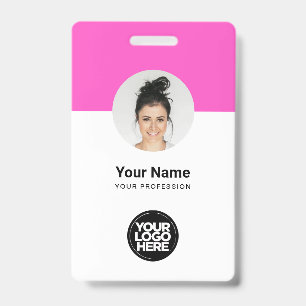 Custom Employee Modern ID Card Pink QR Badge