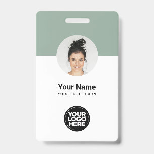 Custom Employee Modern ID Card Sage Green QR Badge
