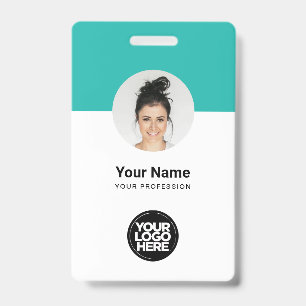 Custom Employee Modern ID Card Turquoise QR Badge